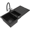 Mexen Andres granitový drez 1,5-komorový s odkvapkávačom a kuchynskou batériou Duo, čierny - 6515-77-671701-07-B