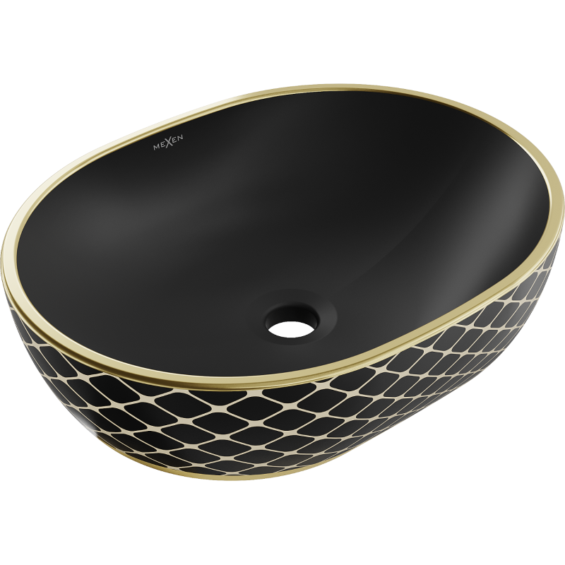 Mexen Viki umývadlo na dosku 48 x 35 cm, čierna matná/zlatý vzor mriežka - 21054879