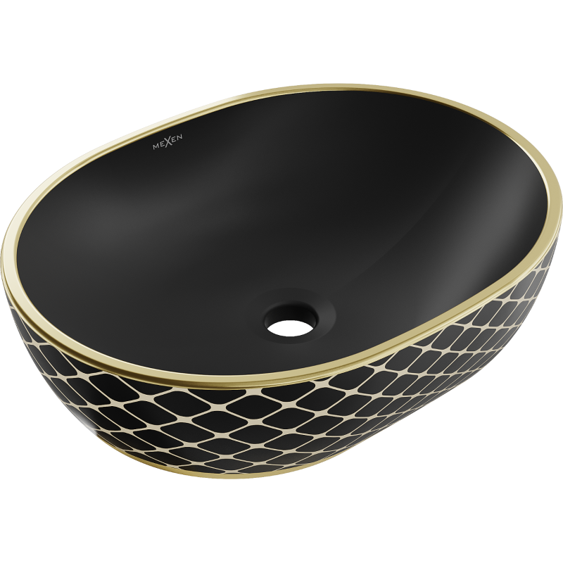 Mexen Viki umývadlo na dosku 48 x 35 cm, čierny mat/zlatý vzor mriežka - 21054879