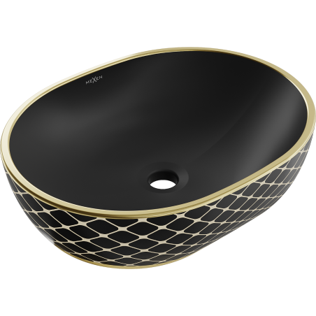 Mexen Viki umývadlo na dosku 48 x 35 cm, čierna matná/zlatý vzor mriežka - 21054879