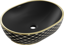 Mexen Viki umývadlo na dosku 48 x 35 cm, čierny mat/zlatý vzor mriežka - 21054879