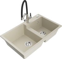 Mexen Tomas granitový drez 2-komorový s kuchynskou batériou Duo, béžový - 6516-69-671701-07