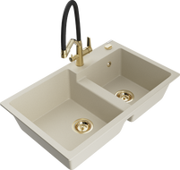 Mexen Tomas granitový drez 2-komorový s kuchynskou batériou Duo, béžový - 6516-69-671701-57-G