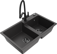 Mexen Tomas žulový dvojkomorový drez s kuchynskou batériou Duo, čierny škvrnitý - 6516-76-671701-70-B