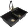 Mexen Tomas dvojkomorový granitový drez s kuchynskou batériou Duo, čierny - 6516-77-671701-57-G