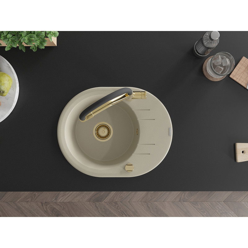 Mexen Kevin žulový drez 1-komorový s kuchynskou batériou Duo, béžový - 6517-69-671701-57-G