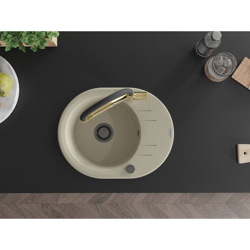 Mexen Kevin granitový drez 1-komorový s kuchynskou batériou Duo, béžový - 6517-69-671701-57-B