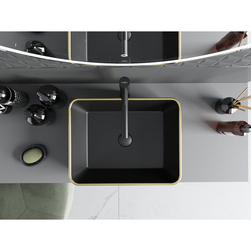 Mexen Catia umývadlo na dosku 48 x 37 cm, čierna mat/zlatý vzor mriežka - 21314879