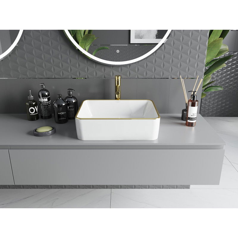 Mexen Catia umývadlo na dosku 48 x 37 cm, biela/zlatá hrana - 21314805