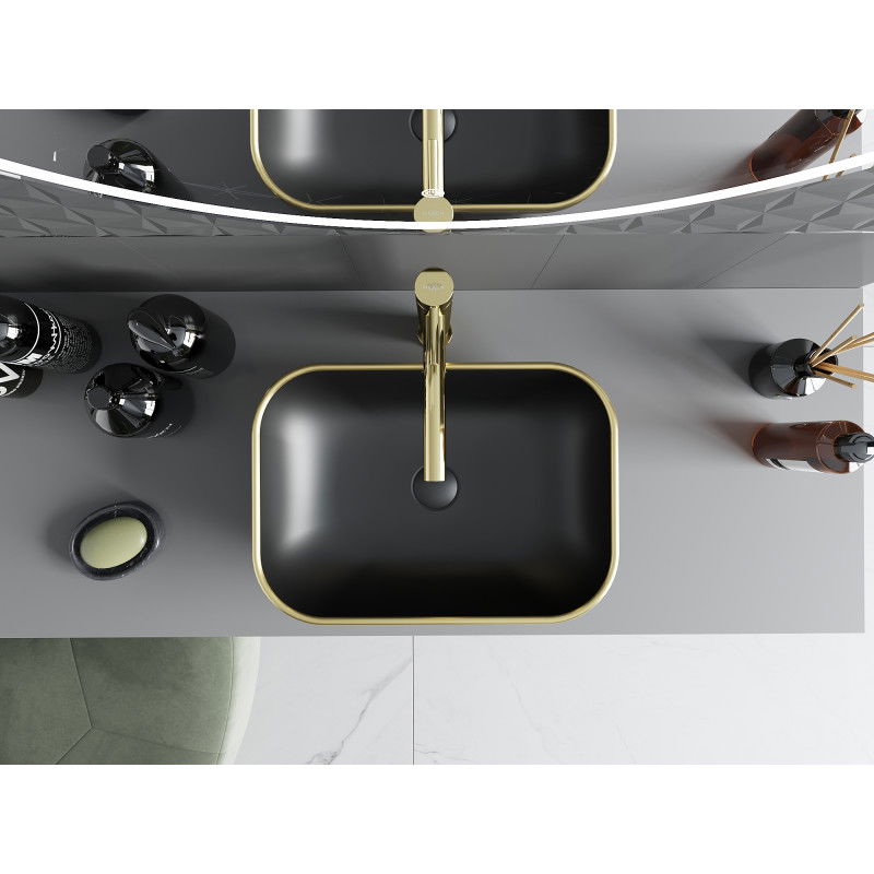 Mexen Rita umývadlo na dosku 45 x 32 cm, čierna mat/zlatý okraj - 21084575