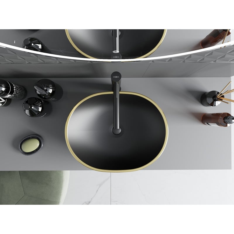 Mexen Viki umývadlo na dosku 48 x 35 cm, čierna matná/zlatý vzor mriežka - 21054879