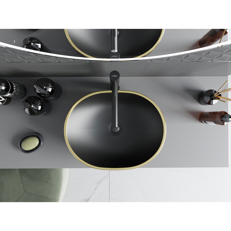 Mexen Viki umývadlo na dosku 48 x 35 cm, čierny mat/zlatý vzor mriežka - 21054879