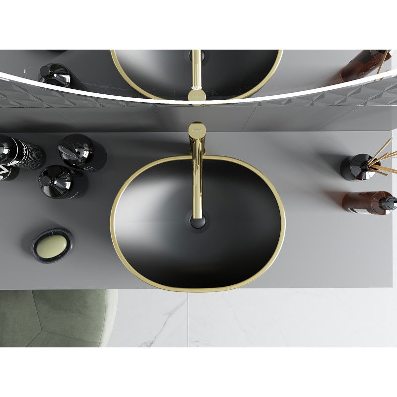 Mexen Viki umývadlo na dosku 48 x 35 cm, čierna matná/zlatý okraj - 21054875