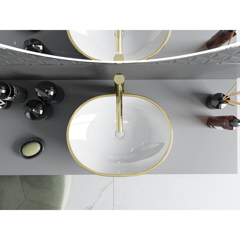 Mexen Viki umývadlo na doske 48 x 35 cm, biele/zlatý okraj - 21054805