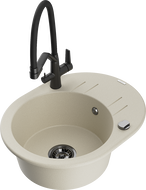 Mexen Kevin žulový drez 1-komorový s kuchynskou batériou Duo, béžový - 6517-69-671701-70-B