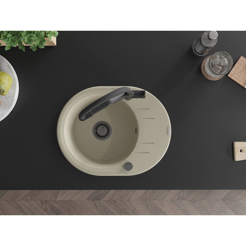 Mexen Kevin žulový drez 1-komorový s kuchynskou batériou Duo, béžový - 6517-69-671701-70-B