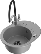 Mexen Kevin granitový drez 1-komorový s kuchynskou batériou Duo, sivý - 6517-71-671701-07-B