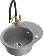 Mexen Kevin žulový kuchynský drez s 1 komorou a kuchynskou batériou Duo, sivý - 6517-71-671701-57-G