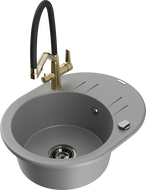 Mexen Kevin žulový kuchynský drez s 1 komorou a kuchynskou batériou Duo, sivý - 6517-71-671701-57-B