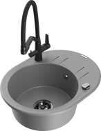 Mexen Kevin granitový kuchynský drez 1-komorový s kuchynskou batériou Duo, sivý - 6517-71-671701-70-B