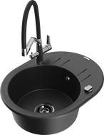 Mexen Kevin granitový drez 1-komorový s kuchynskou batériou Duo, čierny/strieborný metalík - 6517-73-671701-07-B