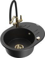 Mexen Kevin jednokomorový granitový kuchynský drez s kuchynskou batériou Duo, čierny/strieborný metalik - 6517-73-671701-57-G