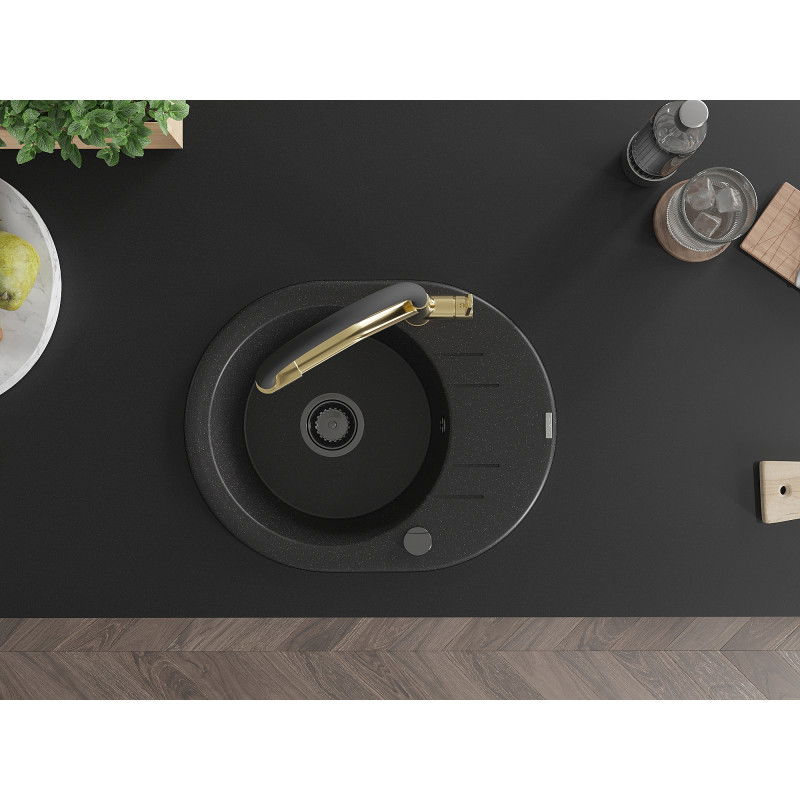 Mexen Kevin žulový drez 1-komorový s kuchynskou batériou Duo, čierny/strieborný metalík - 6517-73-671701-57-B