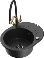 Mexen Kevin žulový drez 1-komorový s kuchynskou batériou Duo, čierny/strieborný metalík - 6517-73-671701-57-B