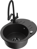 Mexen Kevin granitový drez 1-komorový s kuchynskou batériou Duo, čierny/strieborný metalik - 6517-73-671701-70-B