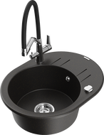 Mexen Kevin žulový kuchynský drez s 1 komorou a kuchynskou batériou Duo, čierny/zlatý metalik - 6517-75-671701-07