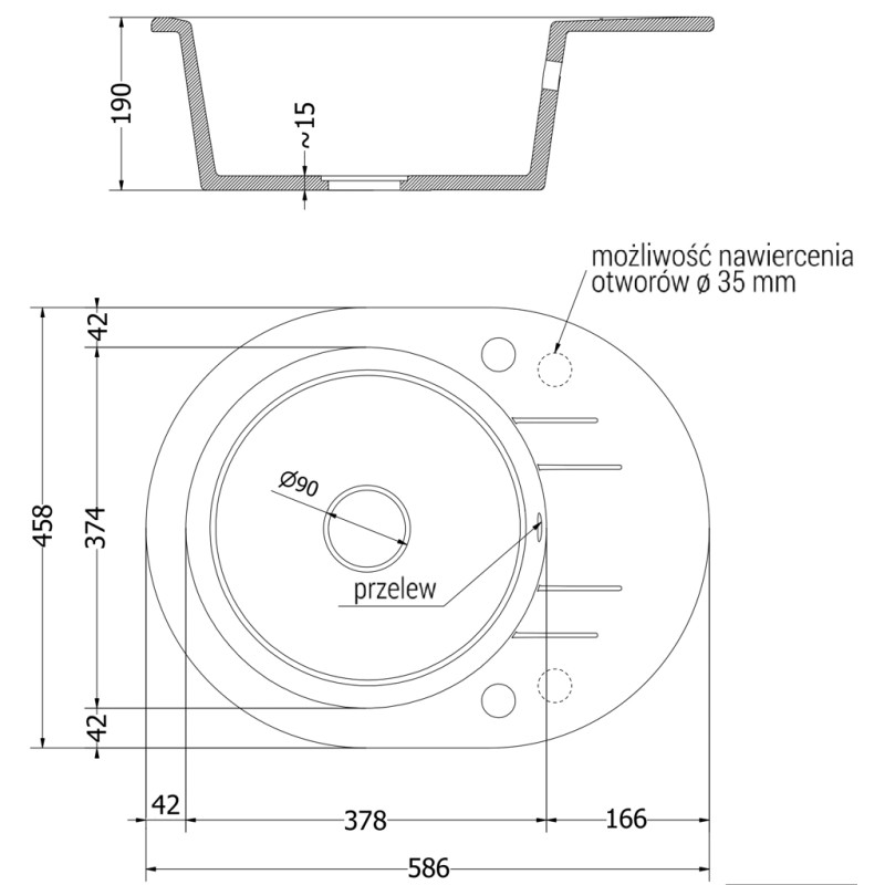 Mexen Kevin granitový drez 1-komorový s kuchynskou batériou Duo, čierny/zlatý metalik - 6517-75-671701-07-B