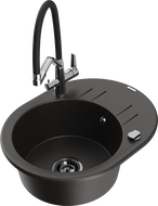 Mexen Kevin jednokomorový žulový drez s kuchynskou batériou Duo, čierny/zlatý metalik - 6517-75-671701-07-B