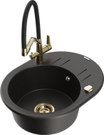 Mexen Kevin granitový kuchynský drez s jednou komorou a kuchynskou batériou Duo, čierny/zlatý metalický - 6517-75-671701-57-G