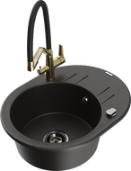 Mexen Kevin žulový drez s 1 komorou s kuchynskou batériou Duo, čierny/zlatý metalik - 6517-75-671701-57-B