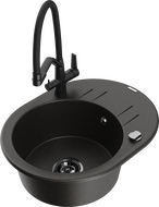 Mexen Kevin granitový drez 1-komorový s kuchynskou batériou Duo, čierny/zlatý metalik - 6517-75-671701-70-B