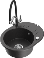 Mexen Kevin granitový drez 1-komorový s kuchynskou batériou Duo, čierny bodkovaný - 6517-76-671701-07