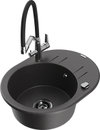 Mexen Kevin žulový dreź s jednou komorou s kuchynskou batériou Duo, čierny škvrnitý - 6517-76-671701-07-B