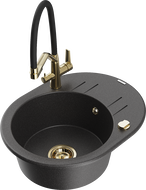 Mexen Kevin žulový drez 1-komorový s kuchynskou batériou Duo, čierny škvrnitý - 6517-76-671701-57-G