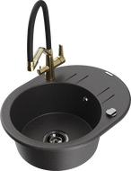 Mexen Kevin jednokomorový granitový drez s kuchynskou batériou Duo, čierny škvrnitý - 6517-76-671701-57-B