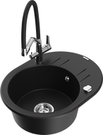 Mexen Kevin žulový kuchynský drez s 1 komorou a kuchynskou batériou Duo, čierny - 6517-77-671701-07