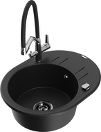 Mexen Kevin granitový drez 1-komorový s kuchynskou batériou Duo, čierny - 6517-77-671701-07-B