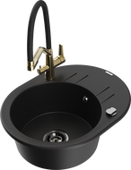 Mexen Kevin granitový kuchynský drez 1-komorový s kuchynskou batériou Duo, čierny - 6517-77-671701-57-B