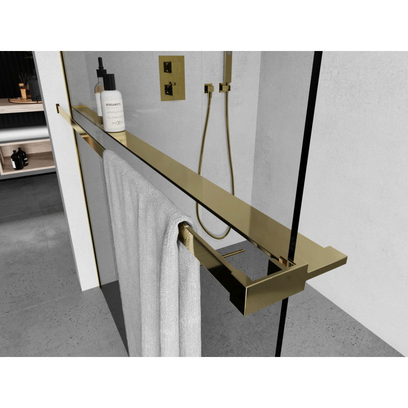 Mexen polica na sprchovú stenu s lištou na uteráky, zlatá - 800-02-50