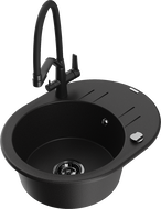 Mexen Kevin žulový kuchynský drez 1-komorový s kuchynskou batériou Duo, čierny - 6517-77-671701-70-B