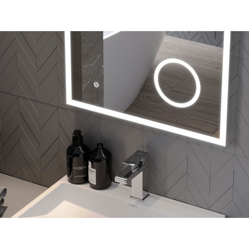 Mexen Kala kúpeľňové zrkadlo s podsvietením a kozmetickým zrkadielkom 60 x 80 cm, LED 6000K, anti-pára