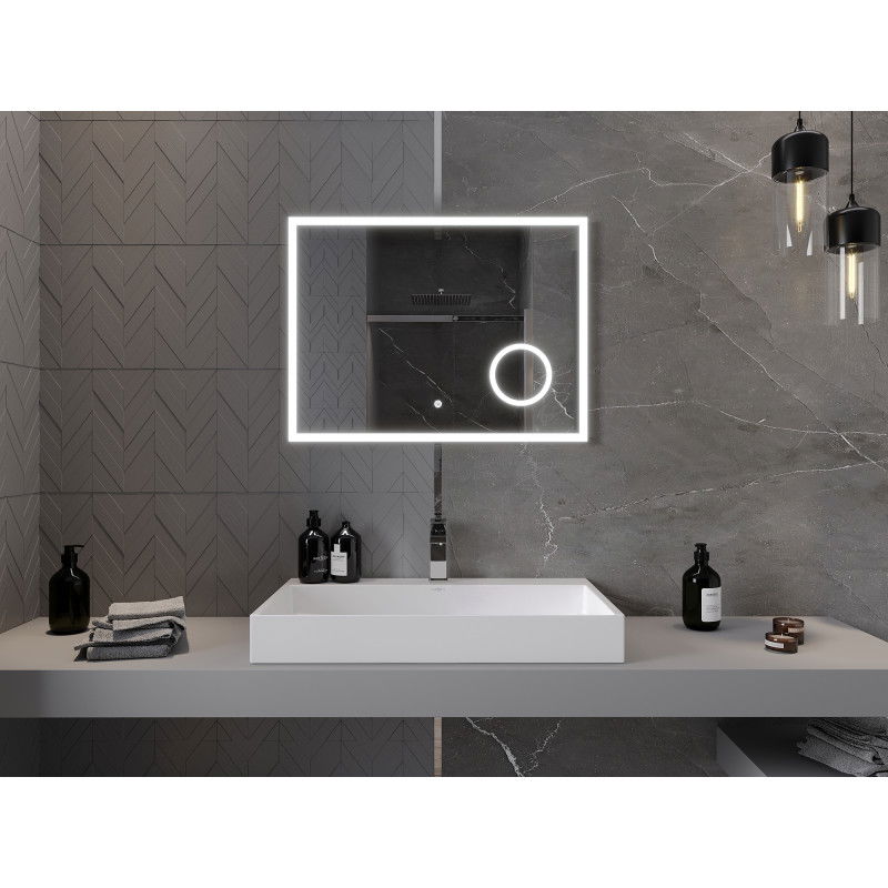 Mexen Kala podsvietené kúpeľňové zrkadlo s kozmetickým zrkadielkom 80 x 60 cm, LED 6000K, antysteam - 9820-080-060-611-00