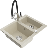 Mexen Carlos granitový drez 1,5-komorový s kuchynskou batériou Duo, béžový - 6518-69-671701-07
