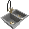 Mexen Carlos žulový kuchynský drez s 1,5 komorou a kuchynskou batériou Duo, sivý - 6518-71-671701-57-G