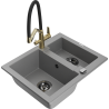 Mexen Carlos žulový drez 1,5-komorový s kuchynskou batériou Duo, sivý - 6518-71-671701-57-B