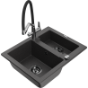 Mexen Carlos granitový 1,5-komorový kuchynský drez s batériou Duo, čierno-šedý - 6518-76-671701-07-B